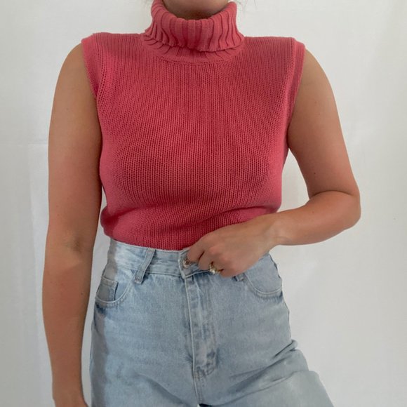 Vintage Chunky Muted Rust Sleeveless Turtleneck - Picture 6 of 10